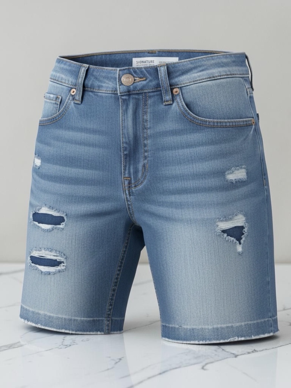 Signature by Levi Strauss Light Blue Distressed Denim Shorts